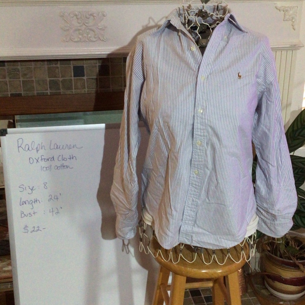 Ralph Lauren Women’s Light Blue Striped Button Down Oxford Shirt